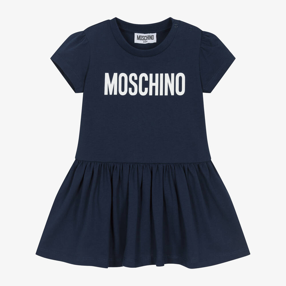 Moschino Baby - Girls Navy Blue Cotton Dress | Childrensalon