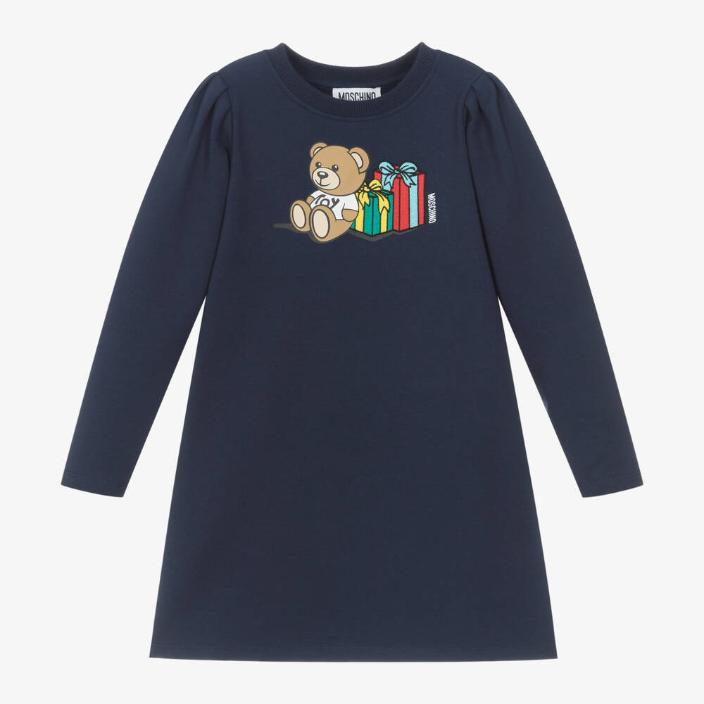 Moschino Kid-Teen - Girls Navy Blue Cotton Teddy Bear Dress | Childrensalon