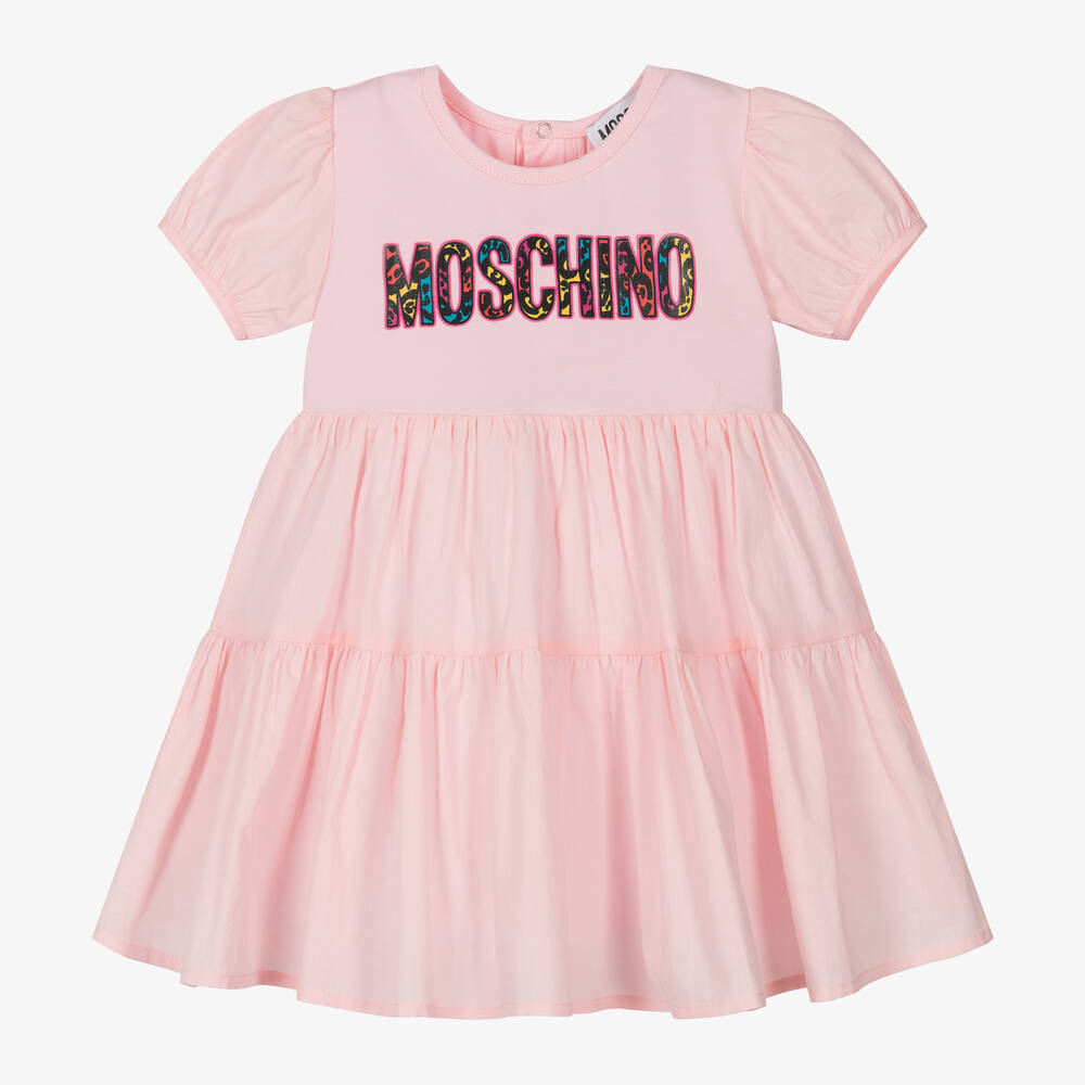 Moschino Baby - Girls Pink Cotton Animal Print Dress | Childrensalon