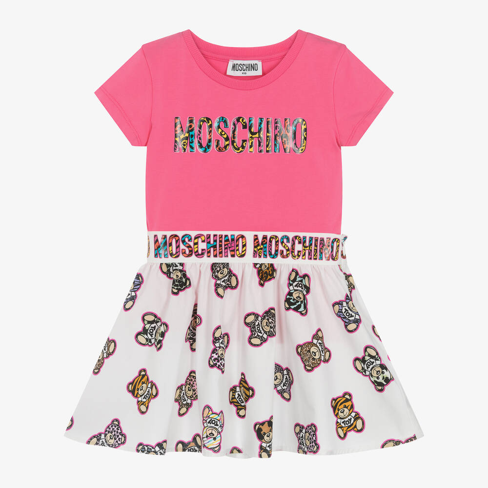 Moschino Kid-Teen - طقم تنورة بطبعة تيدي بير قطن بوبلين لون زهري | Childrensalon