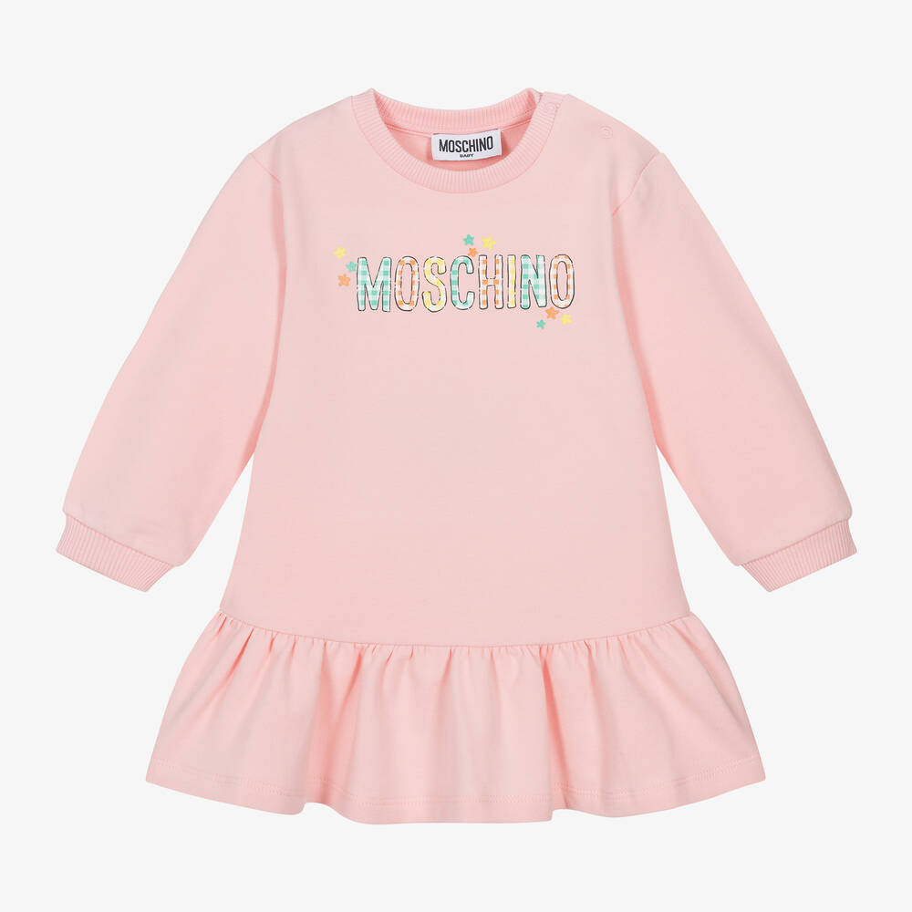 Moschino Baby - Girls Pink Cotton Sweatshirt Dress  | Childrensalon