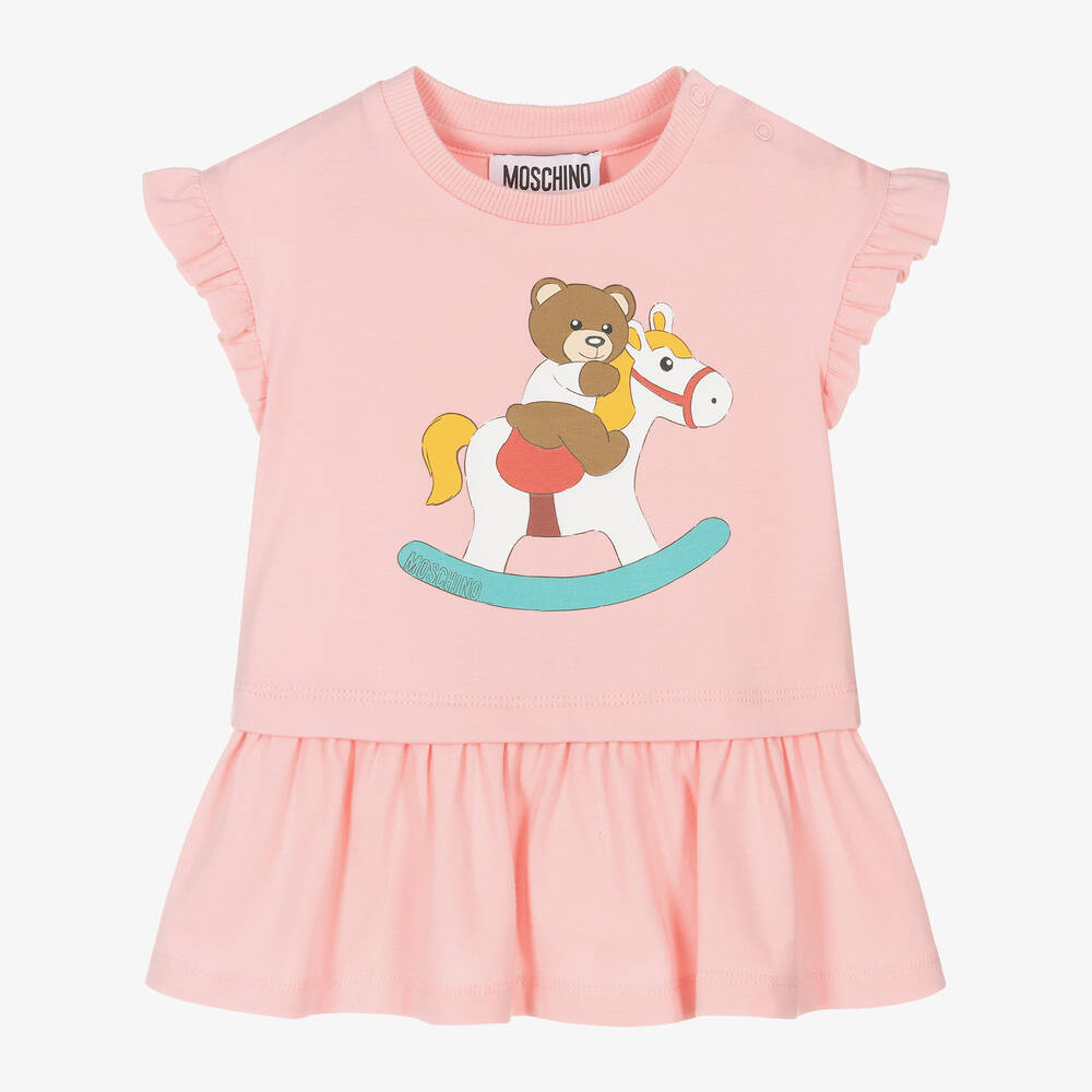 Moschino Baby - فستان بطبعة تيدي بير قطن جيرسي لون زهري | Childrensalon