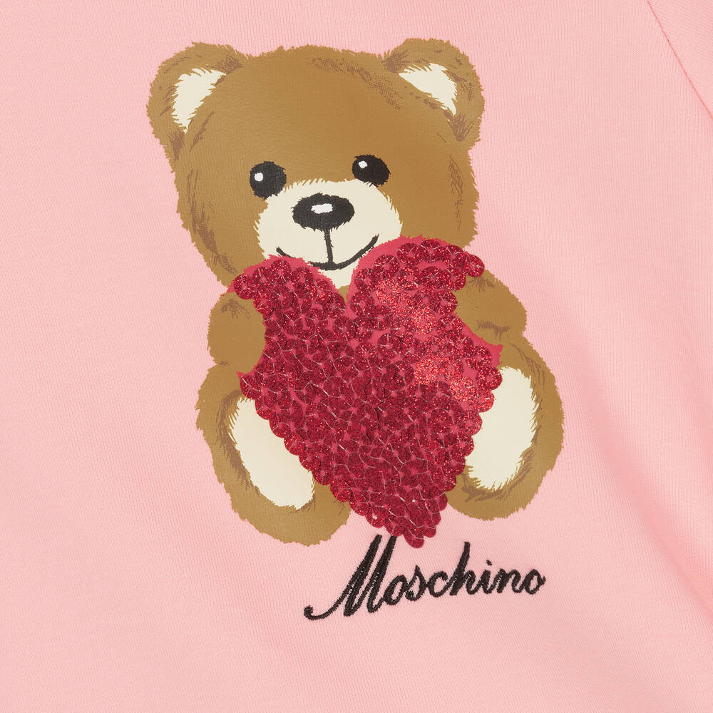 Moschino Baby - Girls Pink Cotton Teddy Bear Heart Dress | Childrensalon
