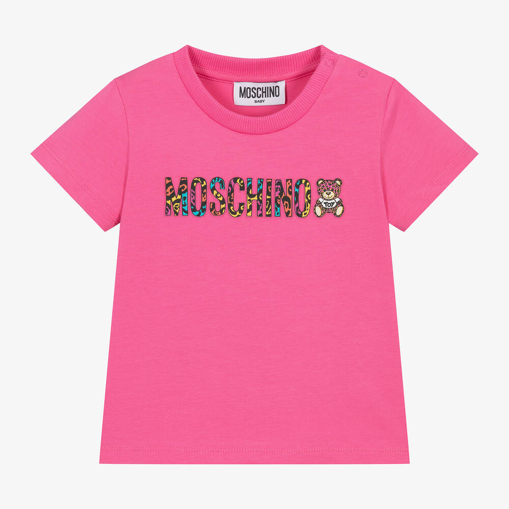 Moschino Baby - Girls Pink Cotton Teddy Bear T-Shirt | Childrensalon