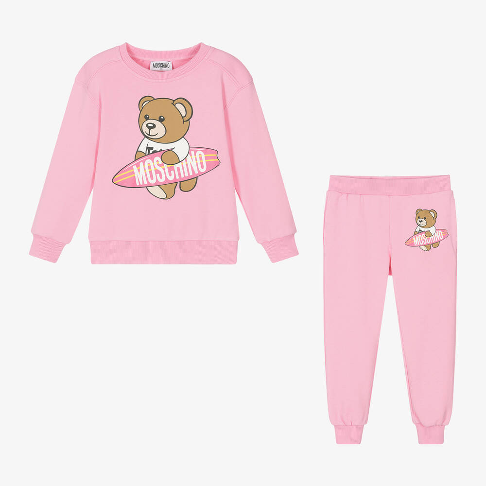 Moschino Kid-Teen - Girls Pink Cotton Teddy Bear Tracksuit | Childrensalon