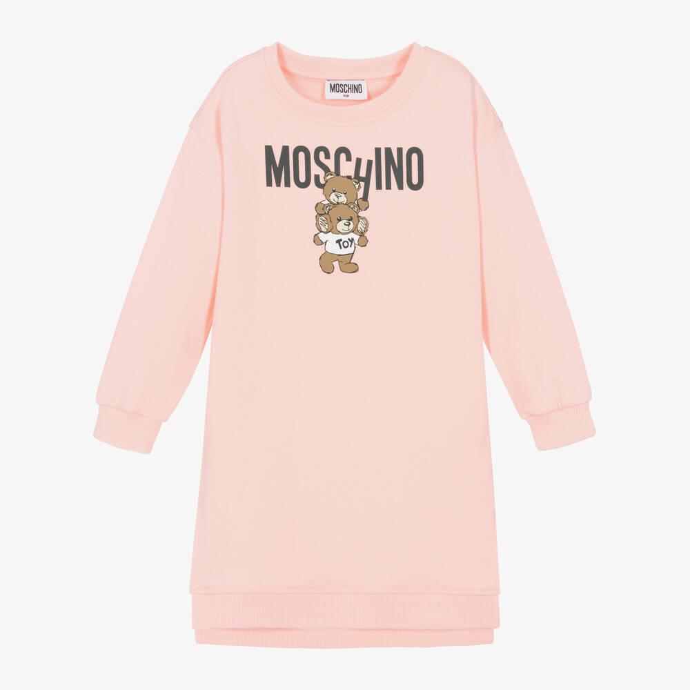 Moschino Kid-Teen - Girls Pink Cotton Teddy Sweatshirt Dress | Childrensalon