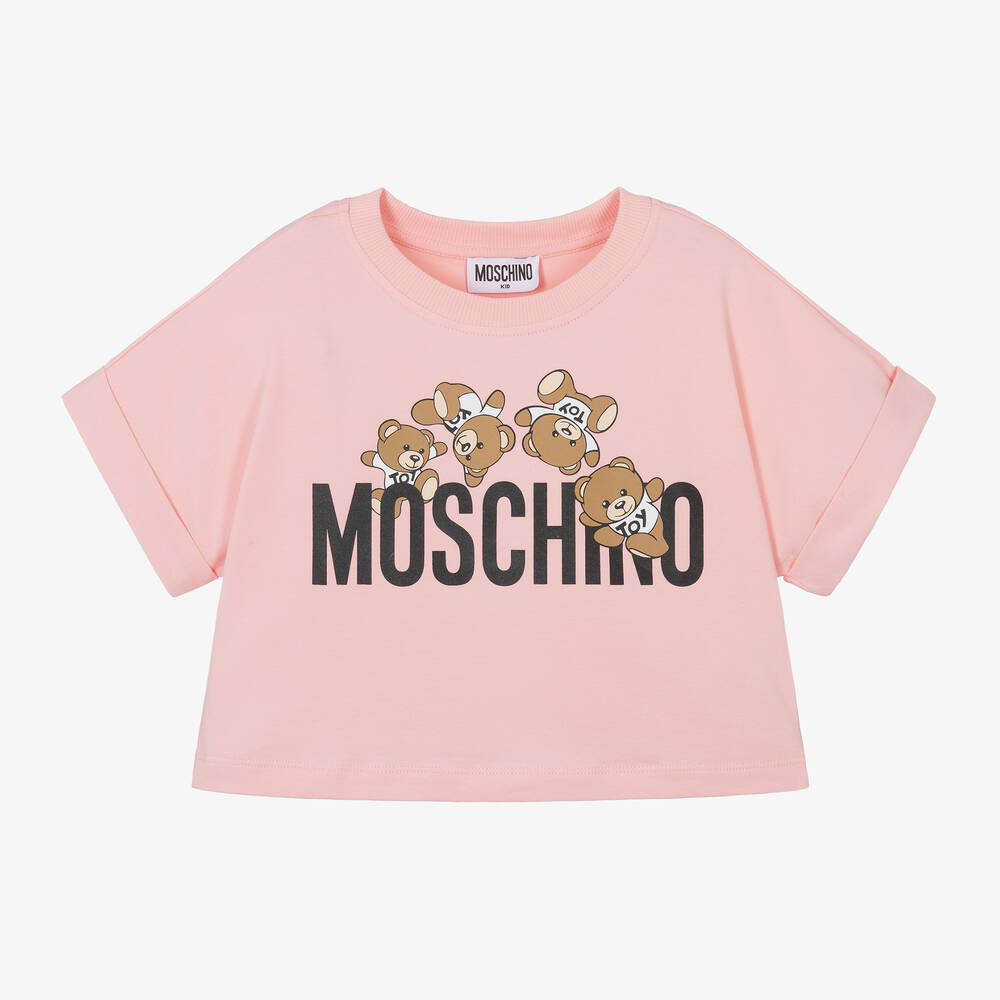 Moschino Kid-Teen - Girls Pink Cropped Teddy Bear T-Shirt | Childrensalon