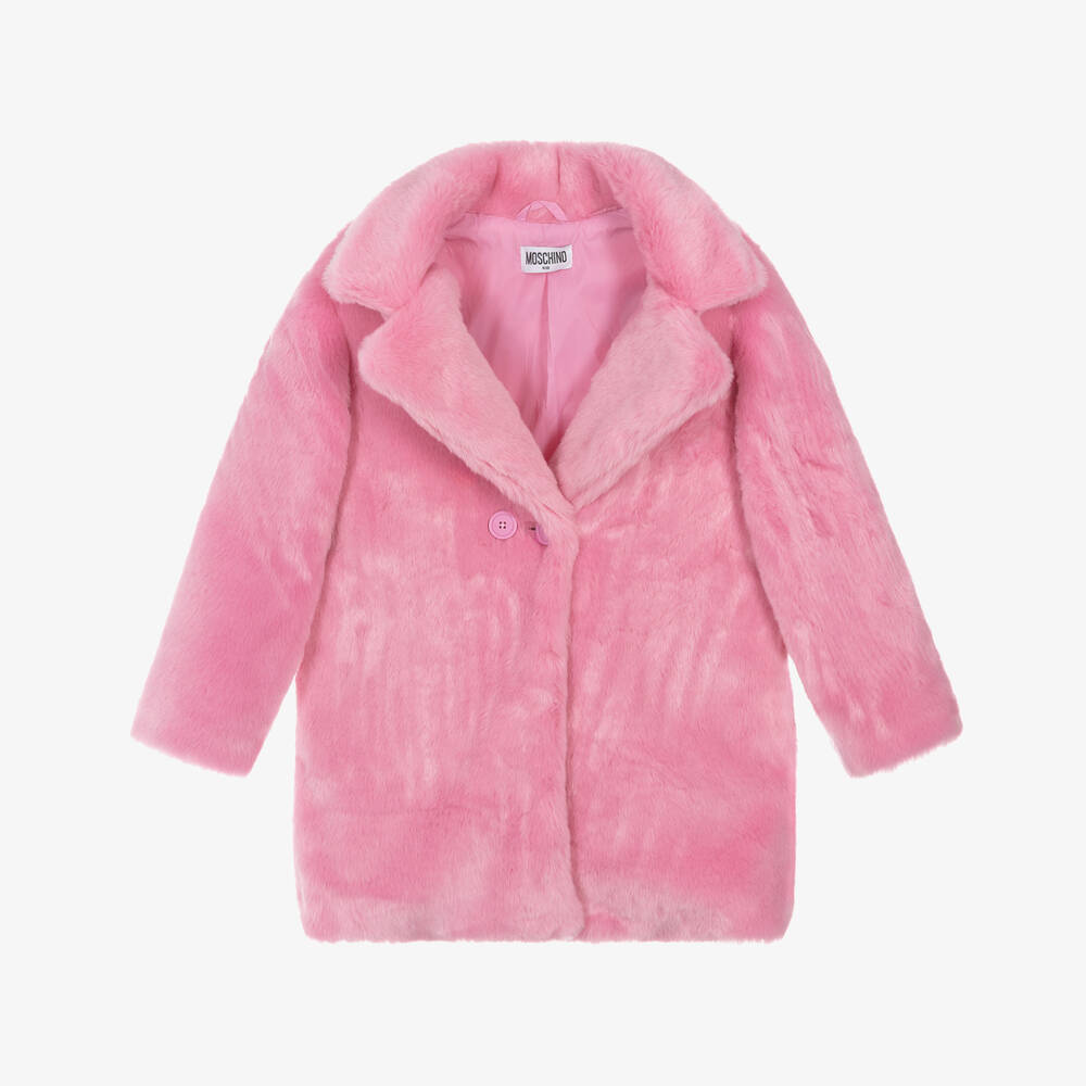 Moschino Kid-Teen - Girls Pink Faux Fur Coat | Childrensalon