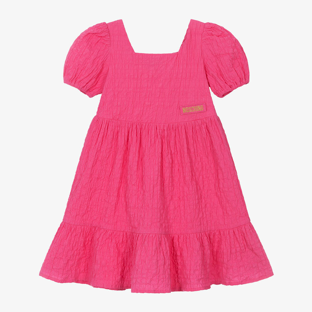 Moschino Kid-Teen - Girls Pink Puffed Sleeve Cotton Dress | Childrensalon