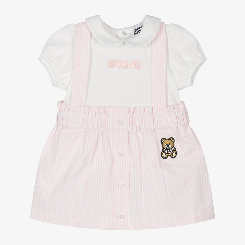 Moschino Baby - Girls Pink Striped Cotton Skirt Set | Childrensalon