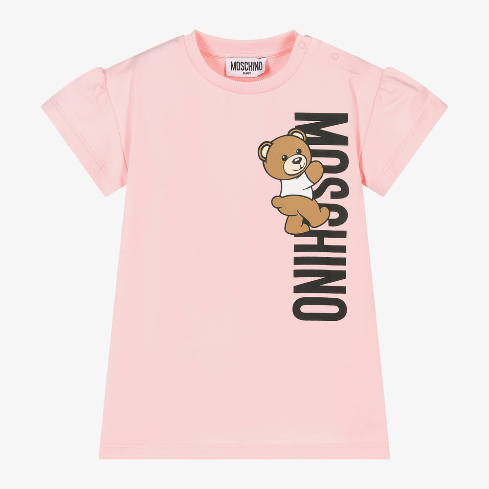Moschino Baby - Girls Pink Teddy Bear Cotton Dress | Childrensalon