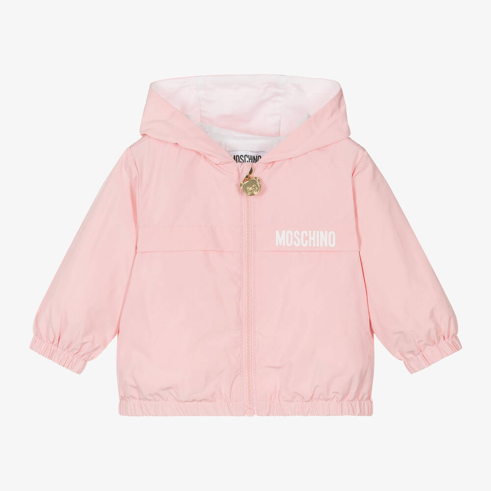 Moschino Baby - Girls Pink Teddy Bear Hooded Jacket | Childrensalon