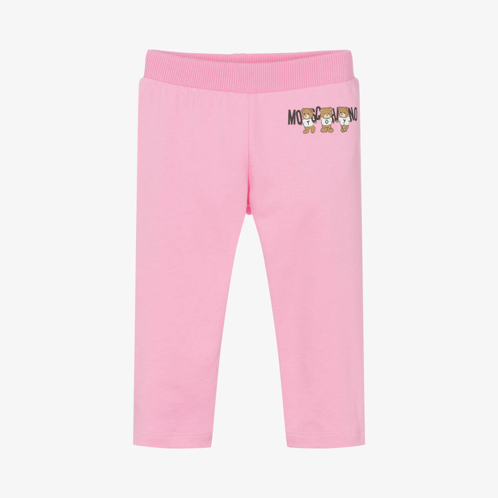 Moschino Baby - Girls Pink Teddy Bear Logo Cotton Joggers | Childrensalon