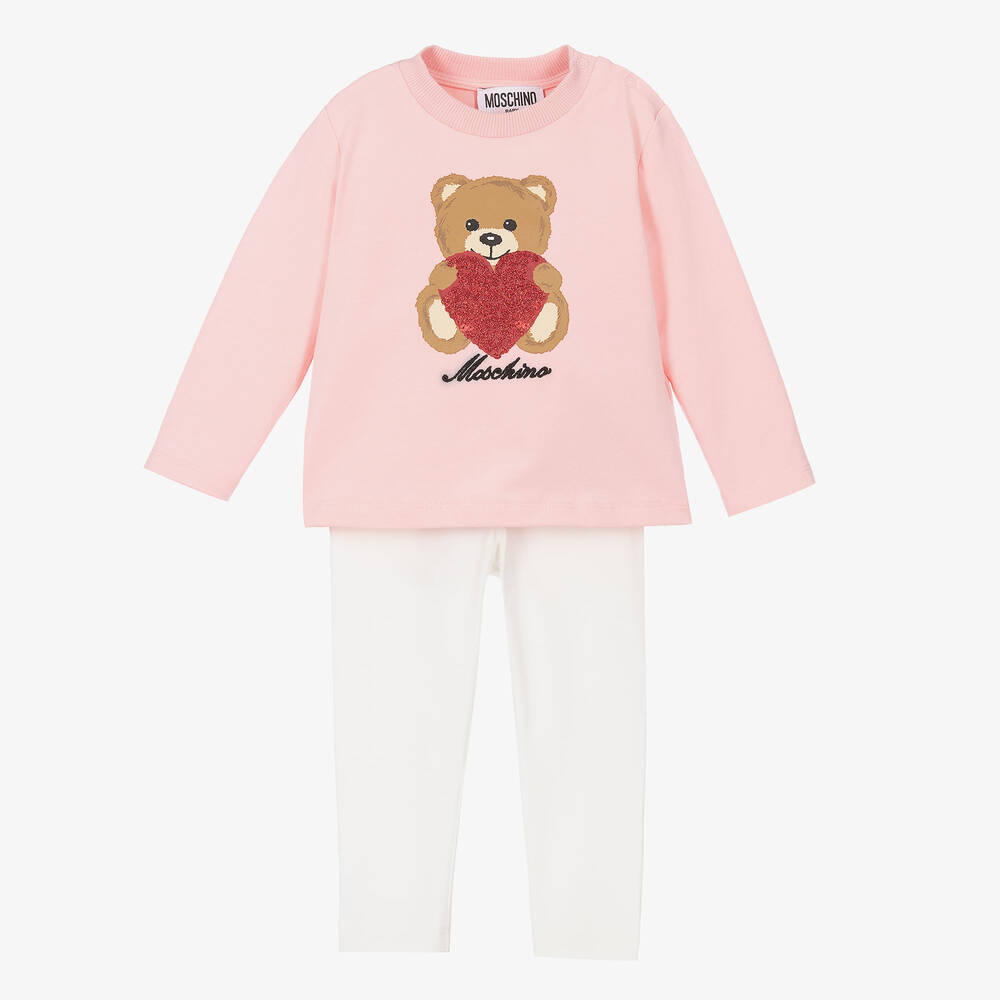 Moschino Baby Babies' Girls Pink & White Teddy Bear Leggings Set