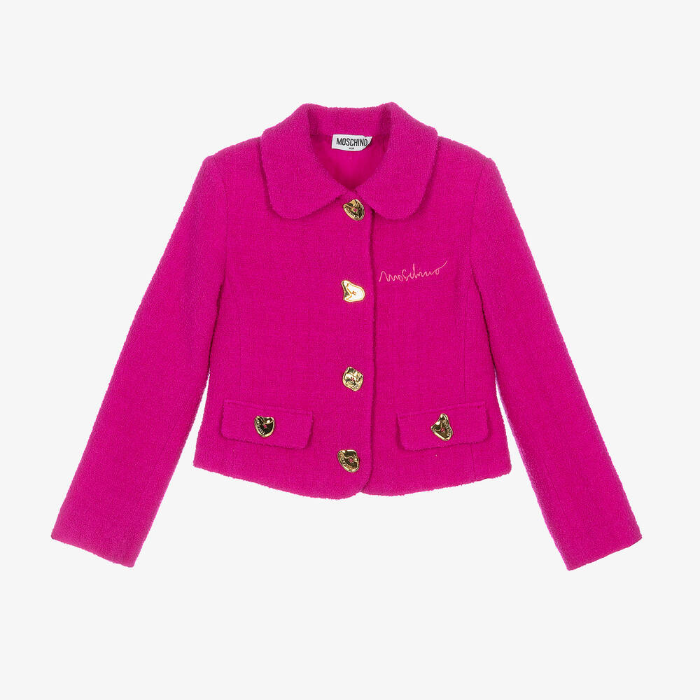 Moschino Kid-teen Kids' Girls Pink Wool Bouclé Tweed Blazer In Purple