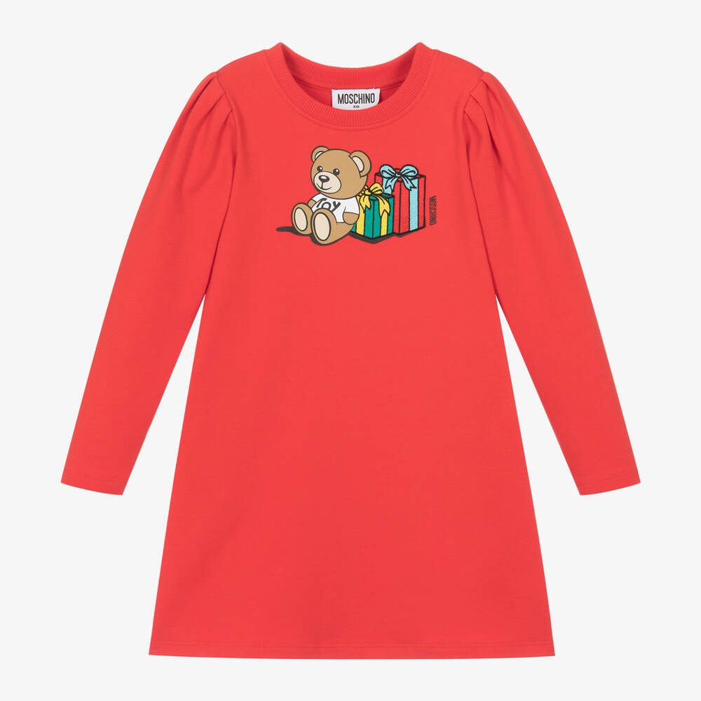 Moschino Kid-Teen - Girls Red Cotton Teddy Bear Dress | Childrensalon