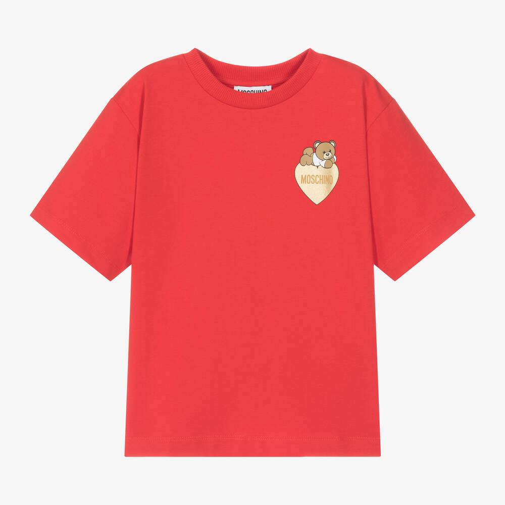 Moschino Kid-Teen - Girls Red Cotton Teddy Bear T-Shirt | Childrensalon