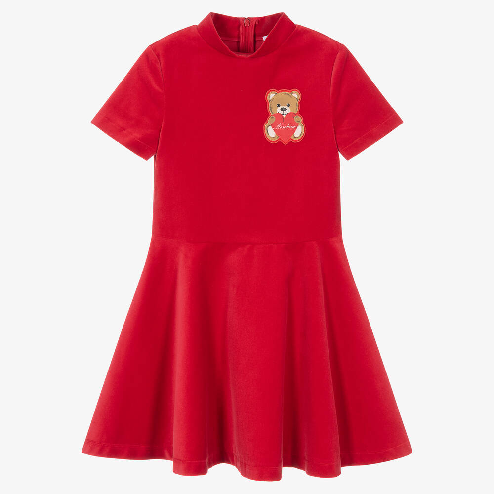 Moschino Kid-teen Kids' Girls Red Velvet Teddy Bear Dress