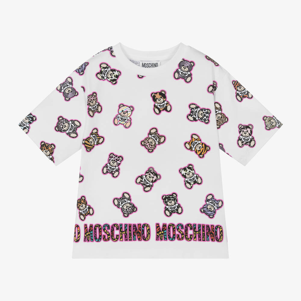 Moschino Kid-Teen - Girls White Bear Cotton T-Shirt | Childrensalon