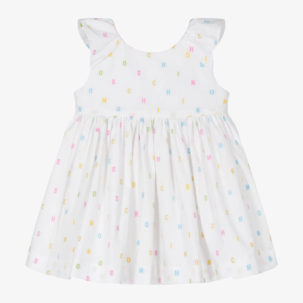 Shop Moschino Baby Girls White Cotton Letter Logo Dress