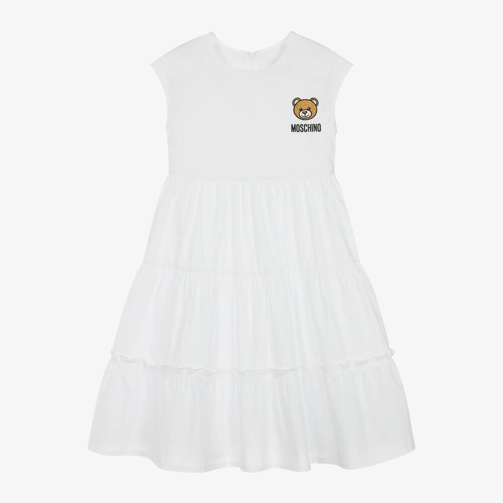 Moschino Kid-Teen - Girls White Cotton Midi Dress | Childrensalon