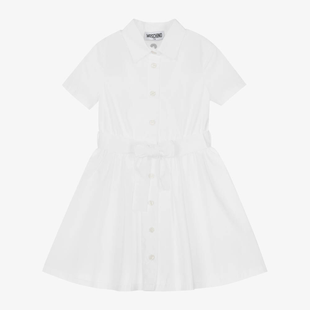 Moschino Kid-Teen - فستان قميص قطن بوبلين لون أبيض | Childrensalon
