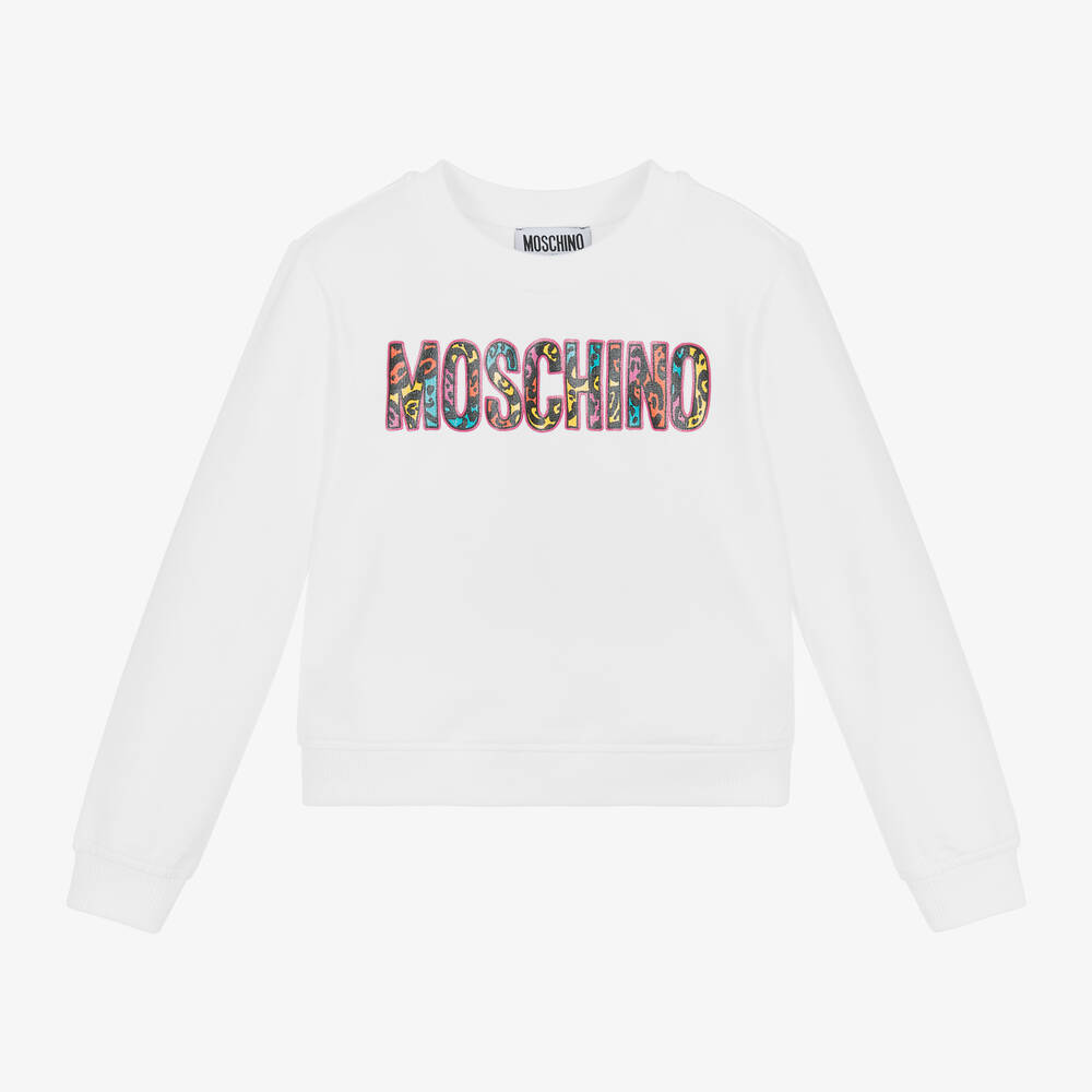 Moschino Kid-Teen - سويتشيرت قطن جيرسي لون أبيض للبنات | Childrensalon