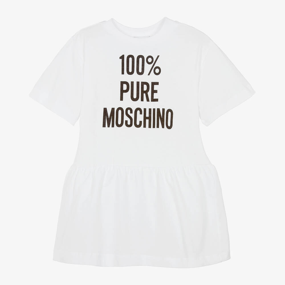 Moschino Kid-Teen - فستان تيشيرت قطن جيرسي لون أبيض | Childrensalon