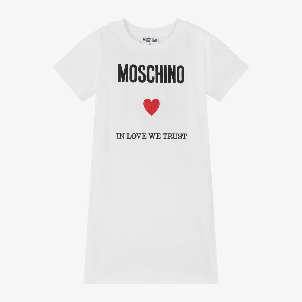 Moschino Kid-Teen - Girls White Cotton T-Shirt Dress | Childrensalon