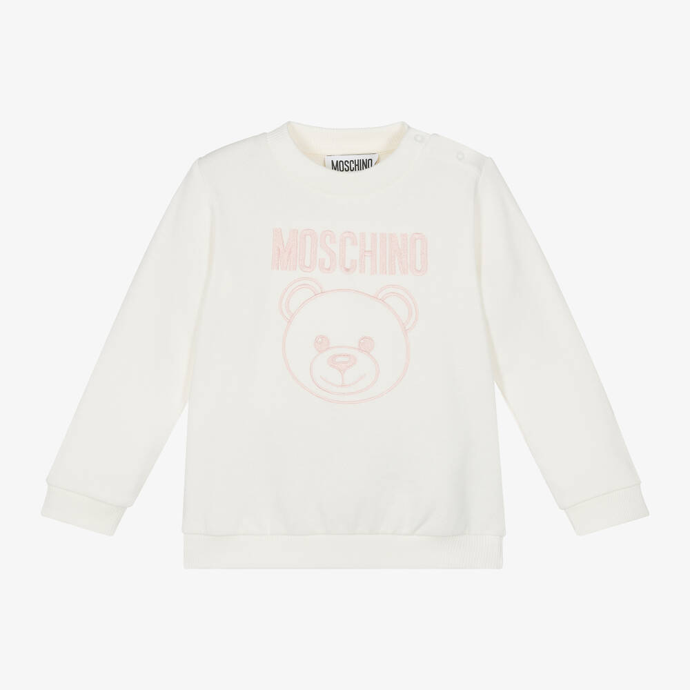 Moschino Baby - Girls White Cotton Teddy Bear Sweatshirt | Childrensalon