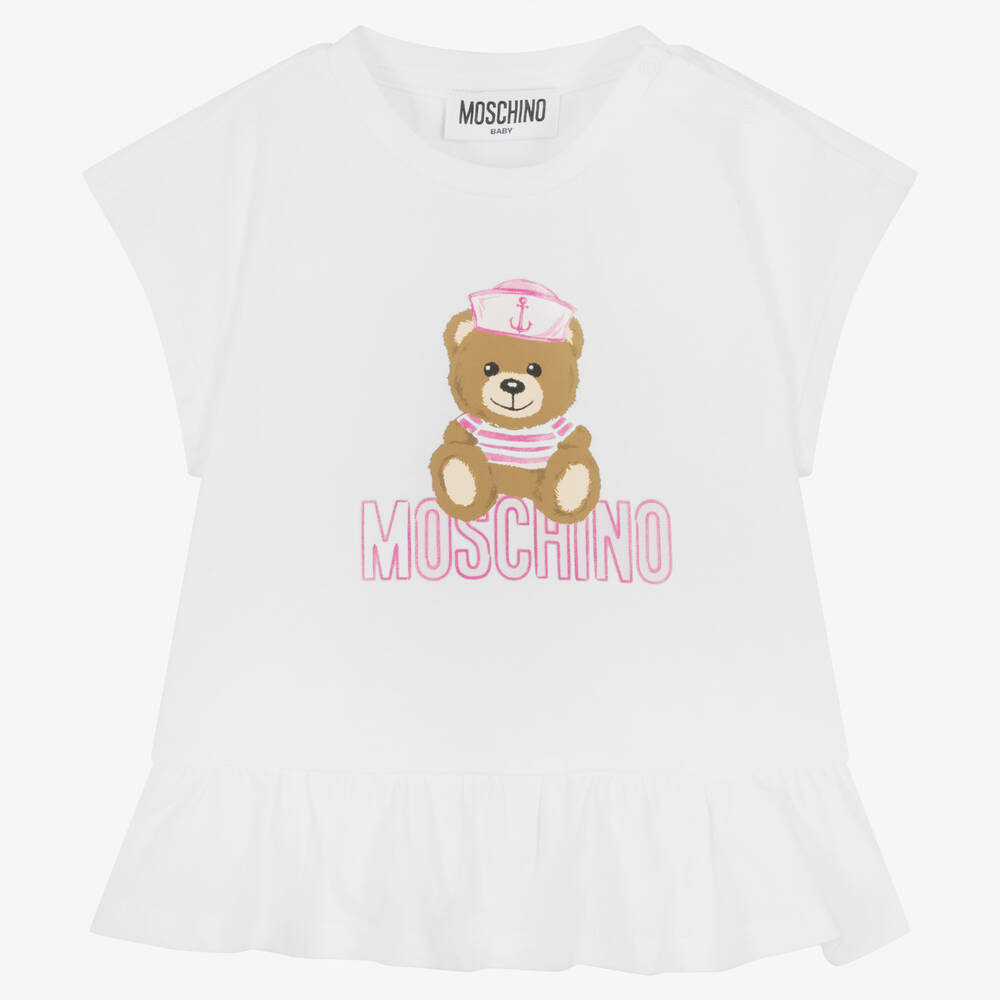 Moschino Baby Babies' Girls White Cotton Teddy Bear T-shirt