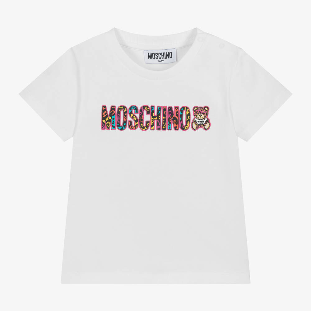 Moschino Baby - Girls White Cotton Teddy Bear T-Shirt | Childrensalon