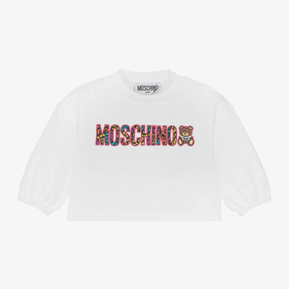 Moschino Baby - Girls White Cotton Teddy Sweatshirt | Childrensalon
