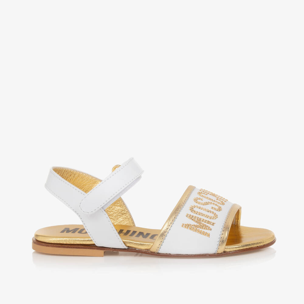 Moschino Kid-teen Kids' Girls White & Gold Leather Sandals