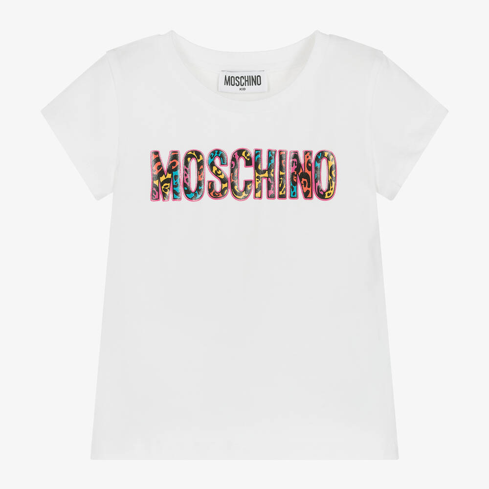 Moschino Kid-teen Kids' Girls White Leopard Print Cotton T-shirt