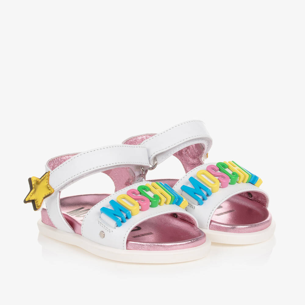 Moschino Kid-Teen - Girls White Star Leather Sandals | Childrensalon