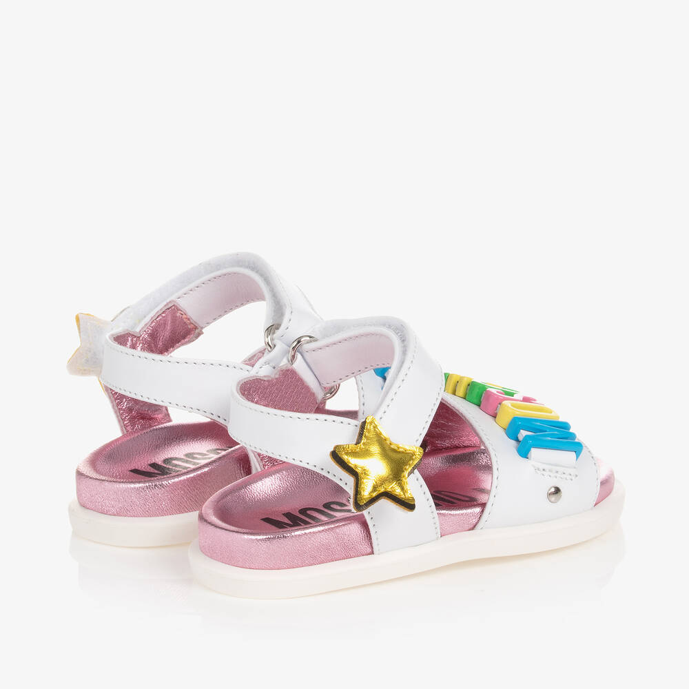 Moschino Kids logo-lettering leather sandals - White