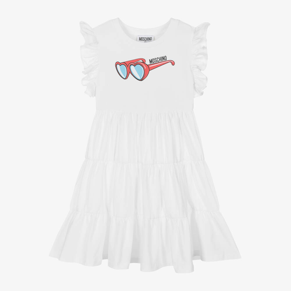 Moschino Kid-Teen - Girls White Sunglasses Cotton Dress | Childrensalon