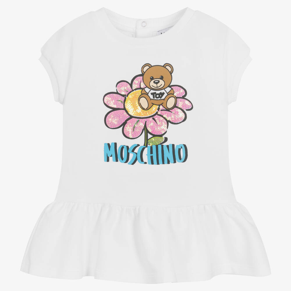 Moschino Baby - Robe blanche en jersey nounours | Childrensalon