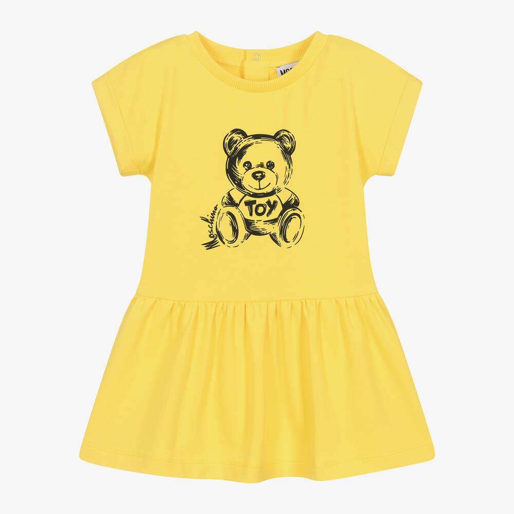 Moschino Baby - Girls Yellow Cotton Jersey Teddy Dress | Childrensalon