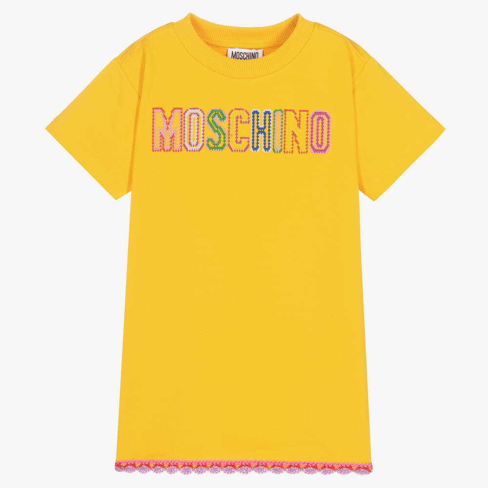 Moschino Kid-teen Babies' Girls Yellow Cotton Logo T-shirt Dress