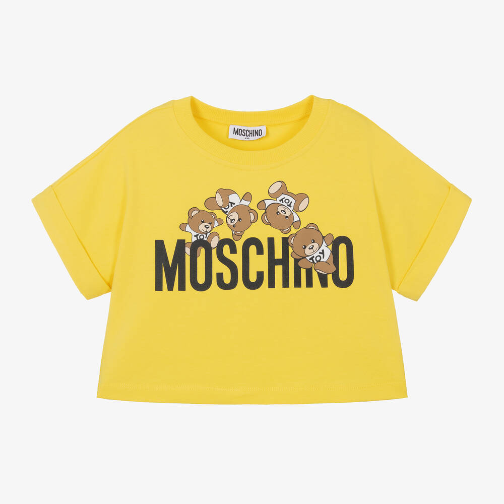 Moschino Kid-Teen - Girls Yellow Cropped Teddy Bear T-Shirt | Childrensalon