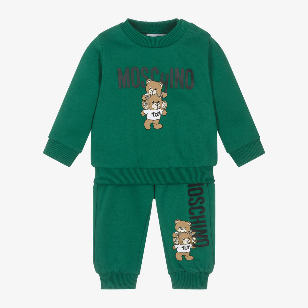 Moschino Baby - Green Cotton Teddy Bear Tracksuit | Childrensalon