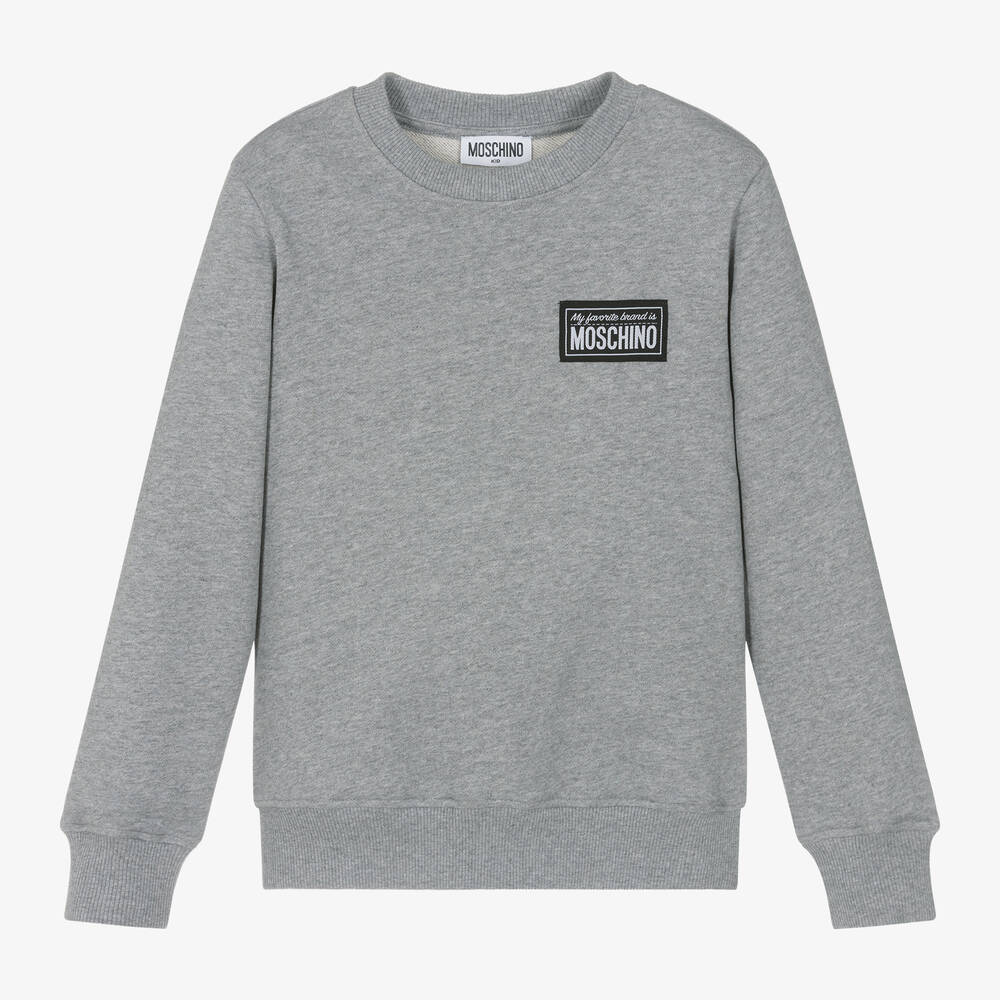 Moschino Kid-Teen - Grey Cotton Label Logo Sweatshirt | Childrensalon