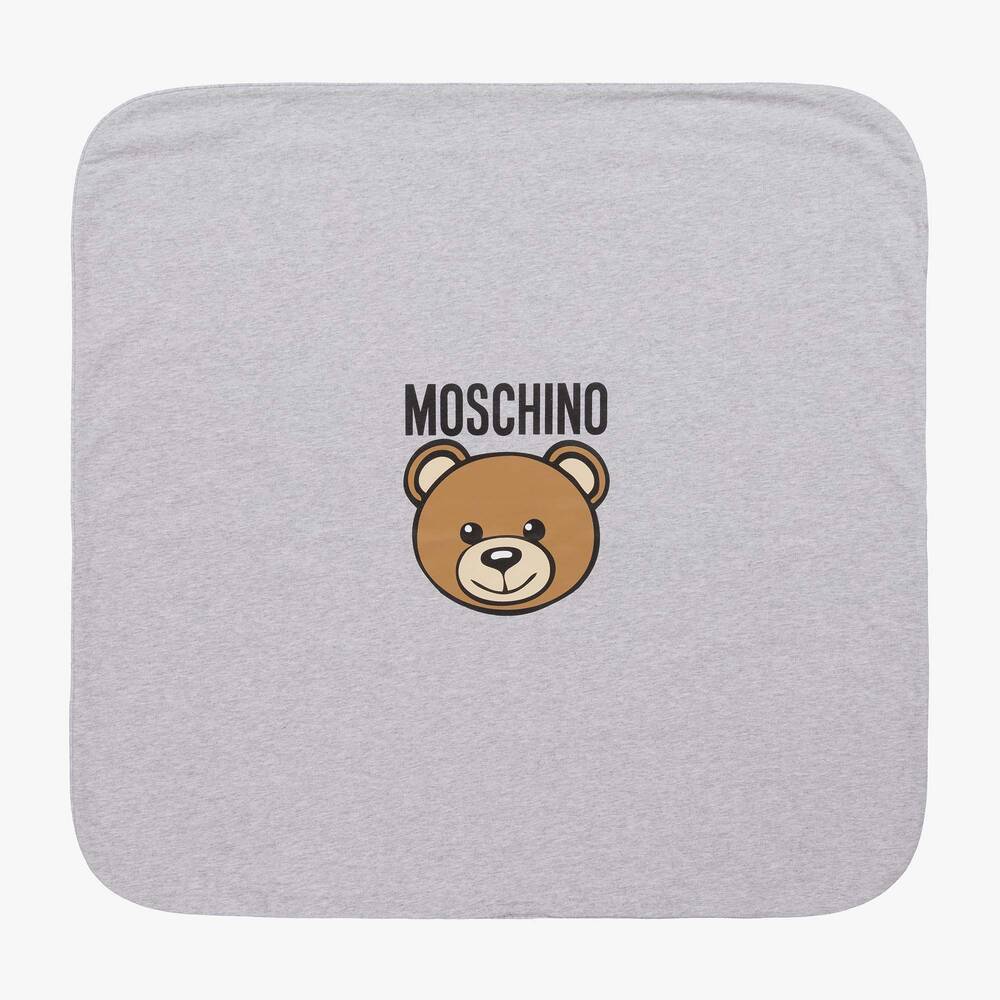 Moschino Baby - Grey Cotton Teddy Bear Blanket (72cm) | Childrensalon