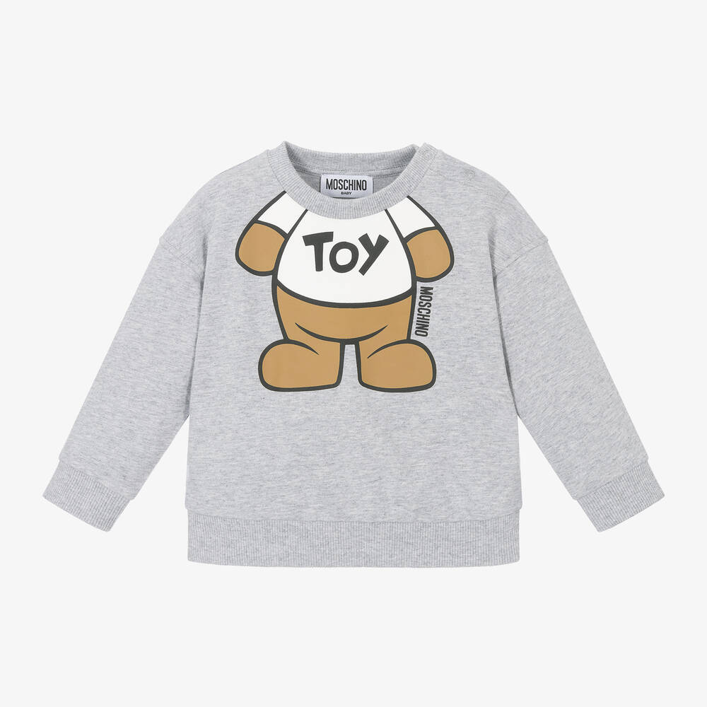Moschino Baby - Grey Marl Cotton Teddy Bear Sweatshirt | Childrensalon