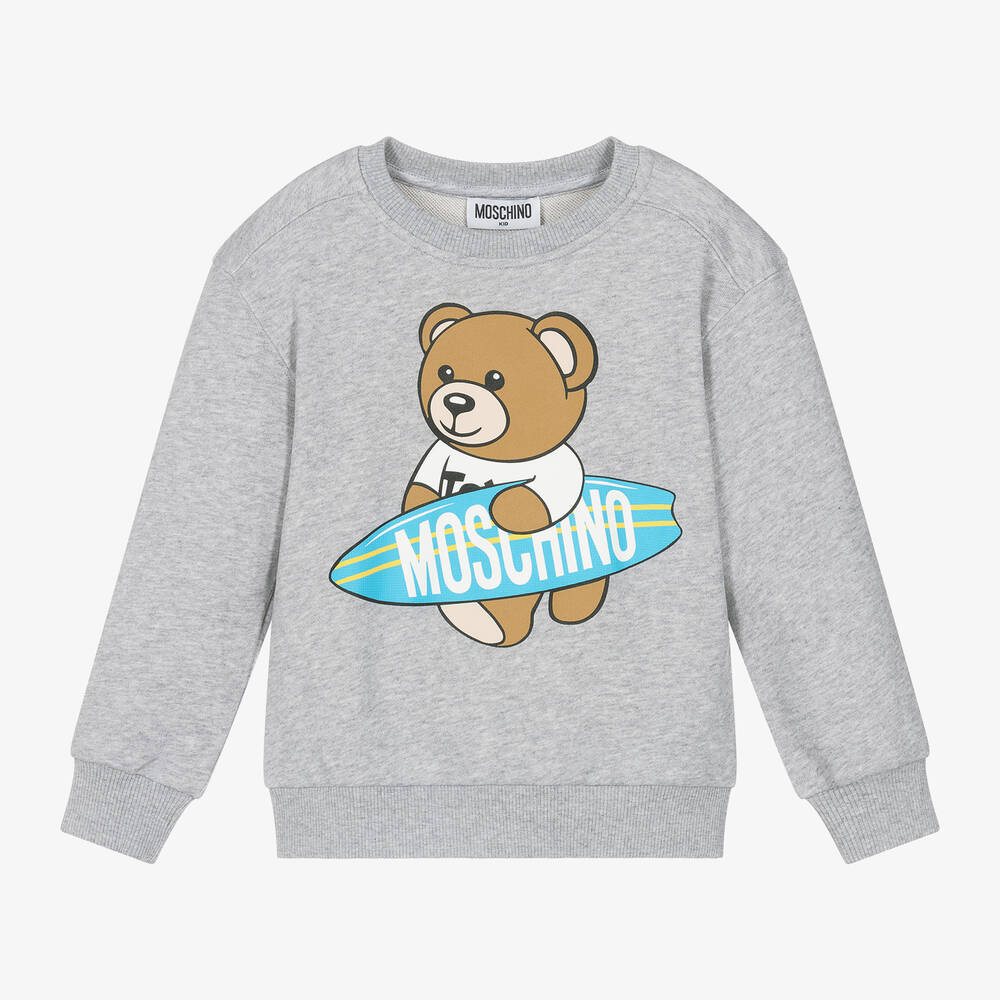 Moschino Kid-Teen - Grey Marl Surf Teddy Bear Sweatshirt | Childrensalon