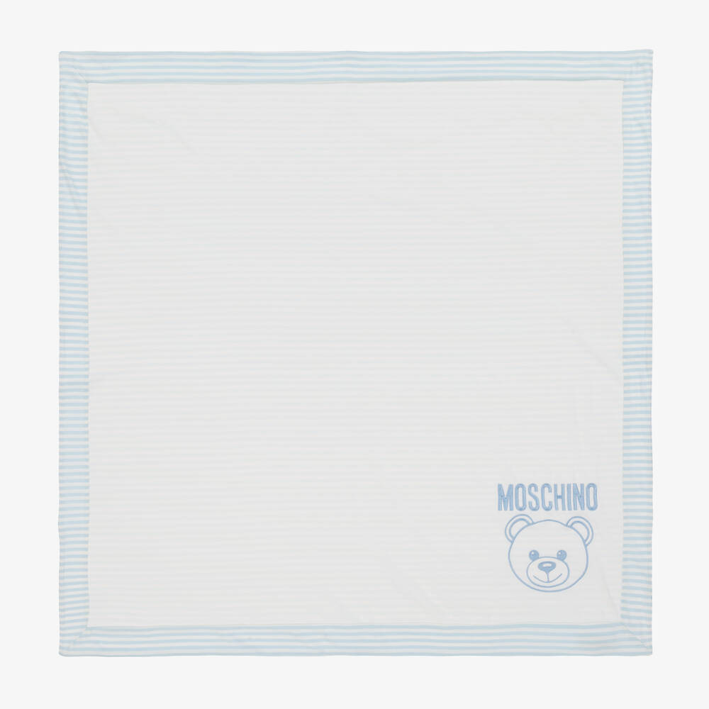 Moschino Baby - Ivory & Blue Cotton Baby Blanket (75cm) | Childrensalon
