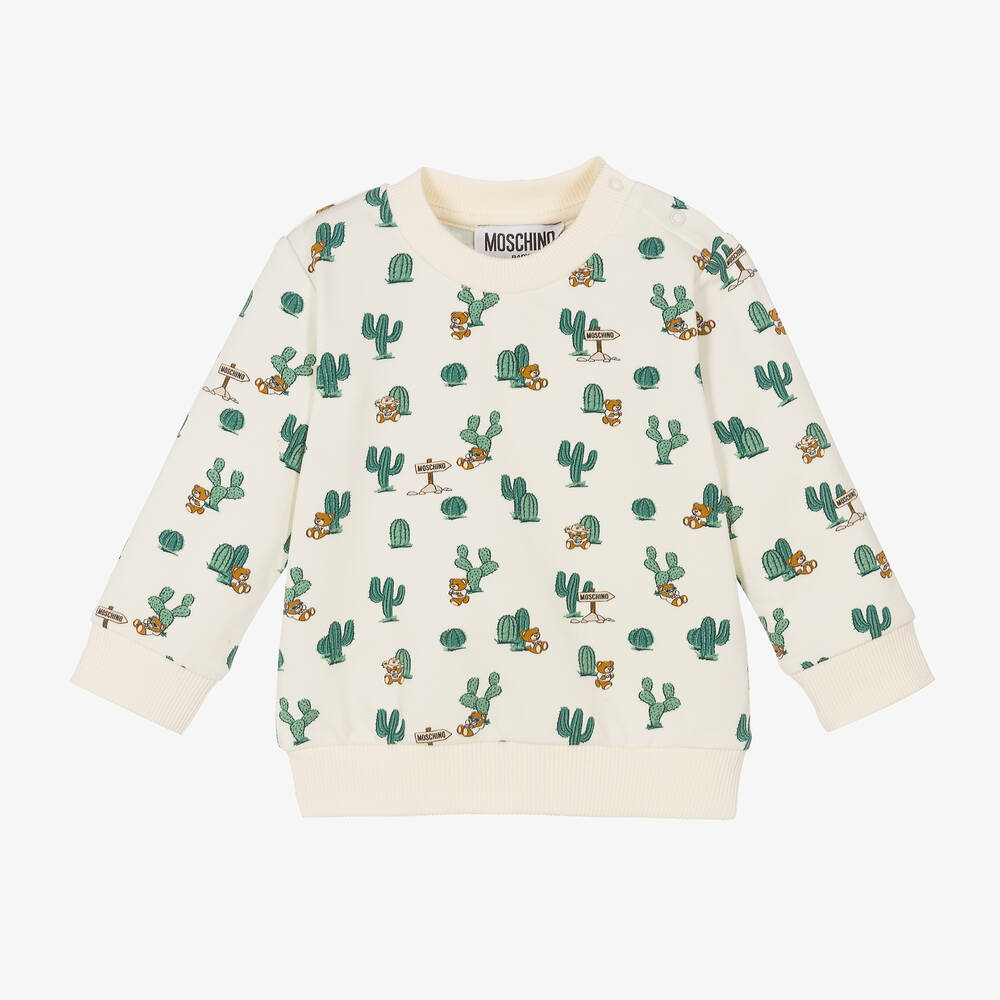 Moschino Baby - Ivory Cotton Cactus Teddy Bear Sweatshirt | Childrensalon