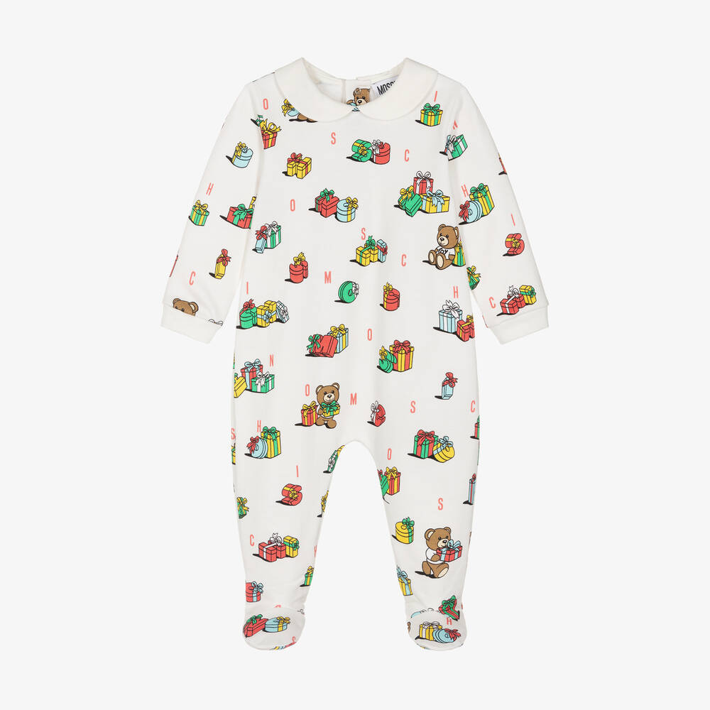 Moschino Baby - Ivory Cotton Festive Gifts Babygrow | Childrensalon